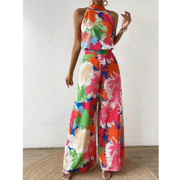 Floral Print Halter Top & Wide Leg Pants Coord Set - Picture 9 of 9